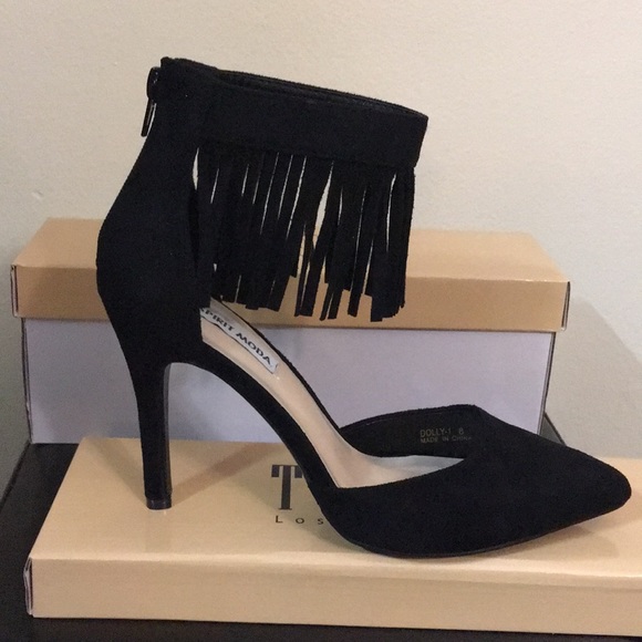 $15▪️ Fringe heels ▪️ black suede tassels pumps - Picture 4 of 6